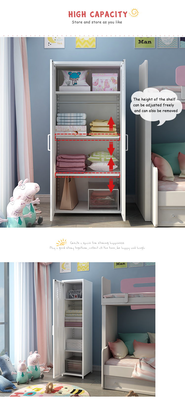 Red Yellow Single Swing Door Stand Feet Metal Storage Locker
