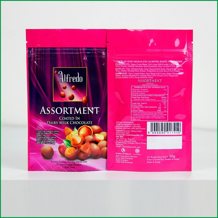 Custom Stand up zipper bag with logo for chocolate / chocolate packaging bag