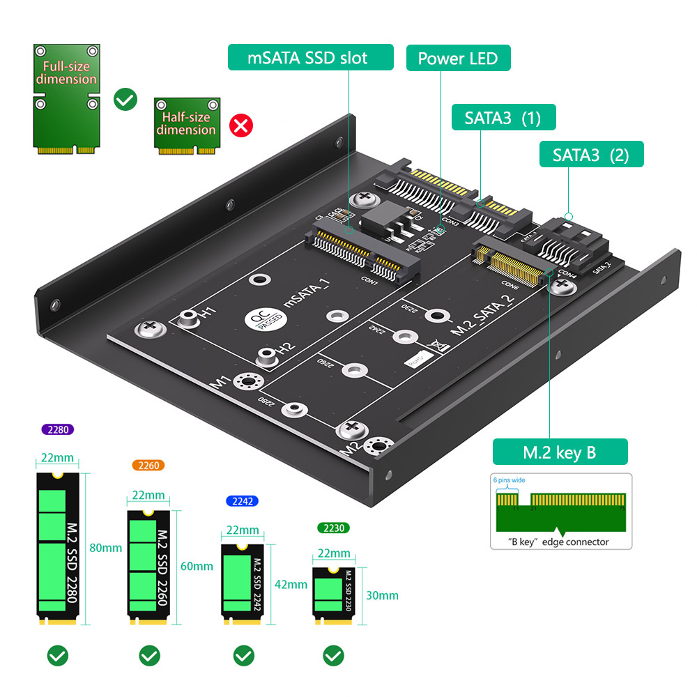 Convenient SATA 3.0 to M.2 NGFF mSATA SSD Adapter Card with 3.5" Hard Disk Bracket