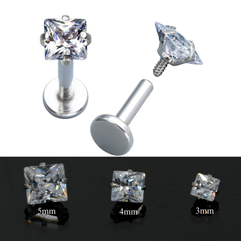 Surgical Steel Prong Set Zircon Ear Helix Tragus Lip Stud Cartilage Earring Labret Monroe Ring Body Jewelry Retainer