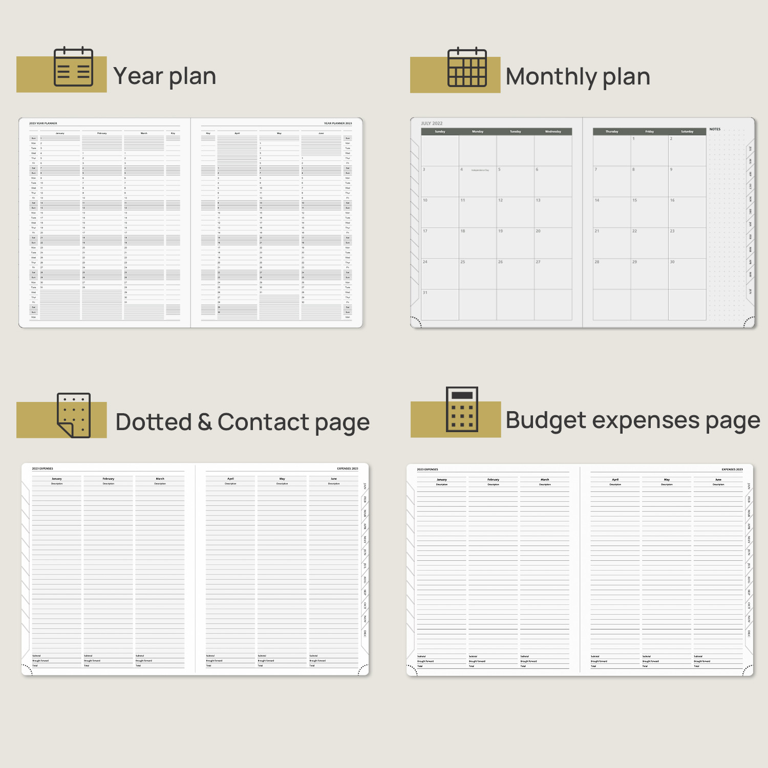 100gsm Custom Academic Planner Softcover Case Bound Monthly Tabs