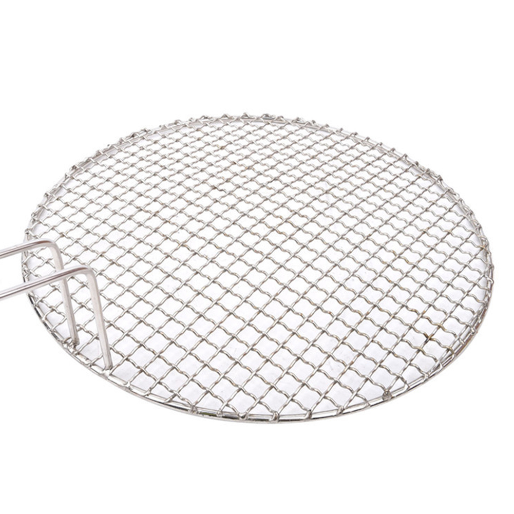 304 Stainless Steel Round Grill Net With Handle Barbecue BBQ Meshes Cooling Rack Steam Baking Rack Camping Outdoor Mesh