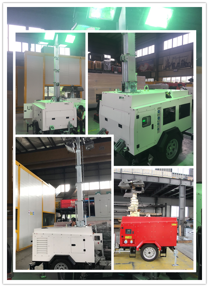20kw Portable Flood Lights With Generator Plants 7m Metal Halide 1800rpm