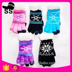 2017Yiwu new product 90%Acrylic 5%Spandex 5%Conductive fiber Winter Knitting touch screen gloves 20*11.5cm 53g Jacquard