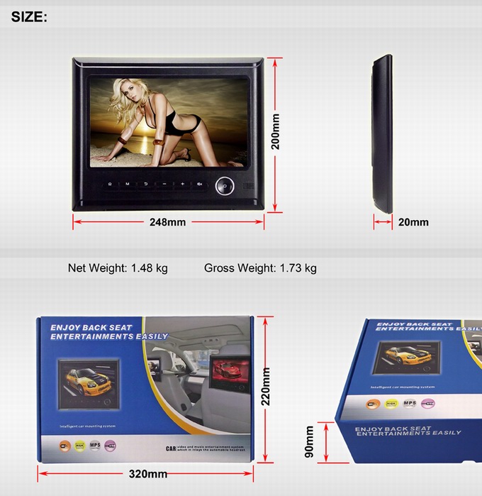 Hot selling! 9 inch Car headrest monitor with high definition digital screen support AV in