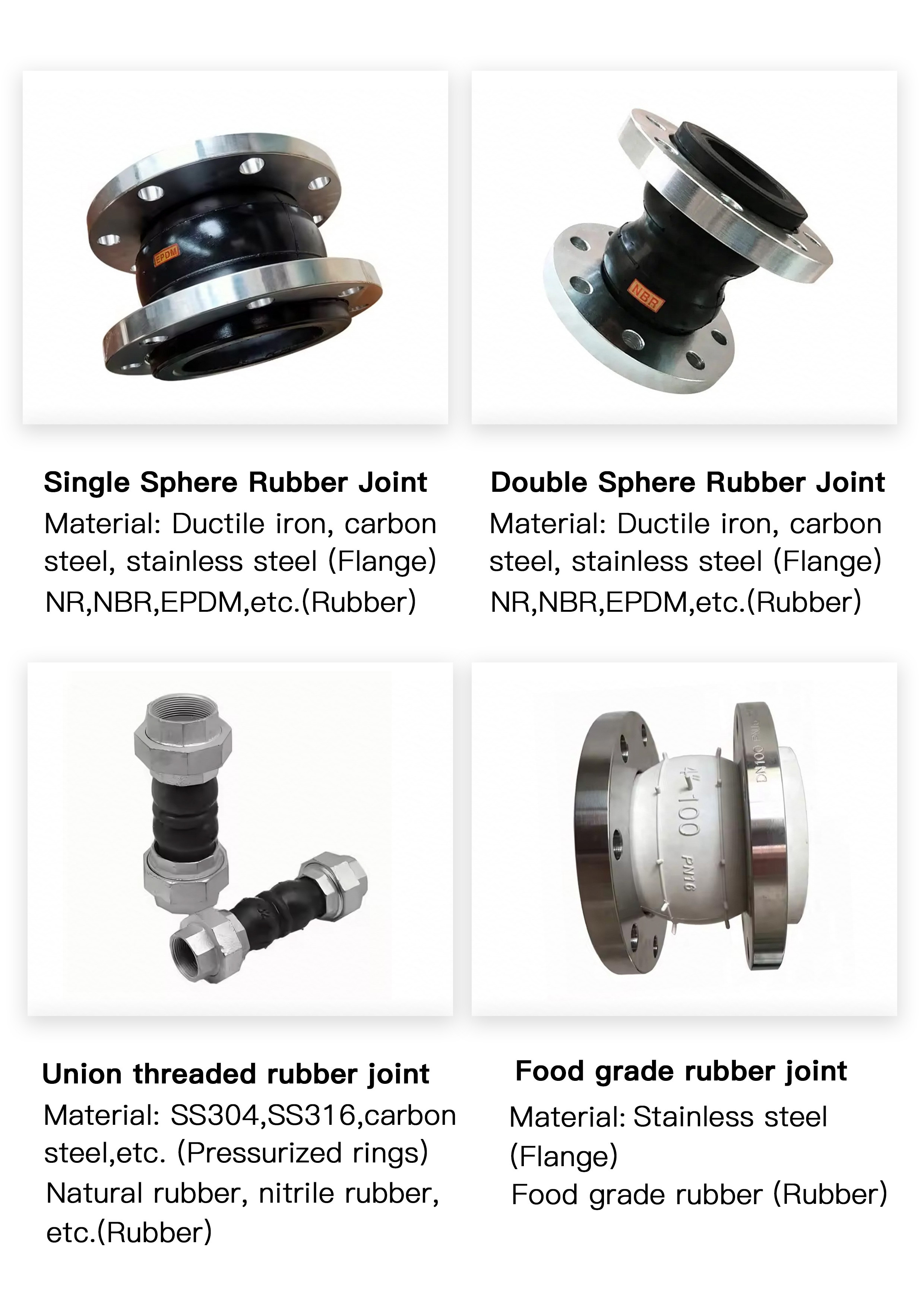 304 Stainless Steel Wire Fastener Internal Thread Flexible Rubber Expansion Joint Soft