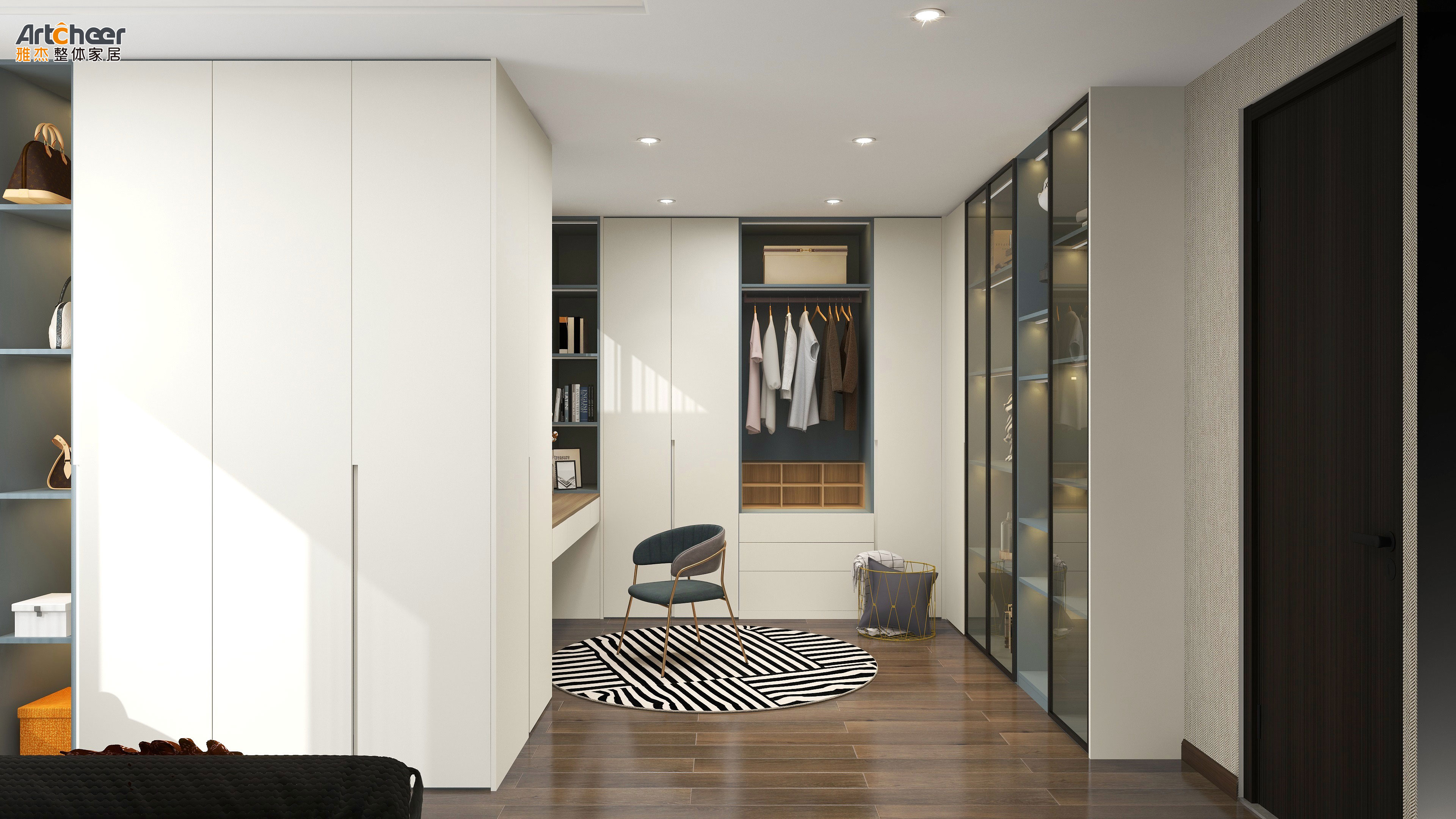 Customized Wooden Clothes Hinge Door Wardrobe with LED Closet Modern Bedroom
