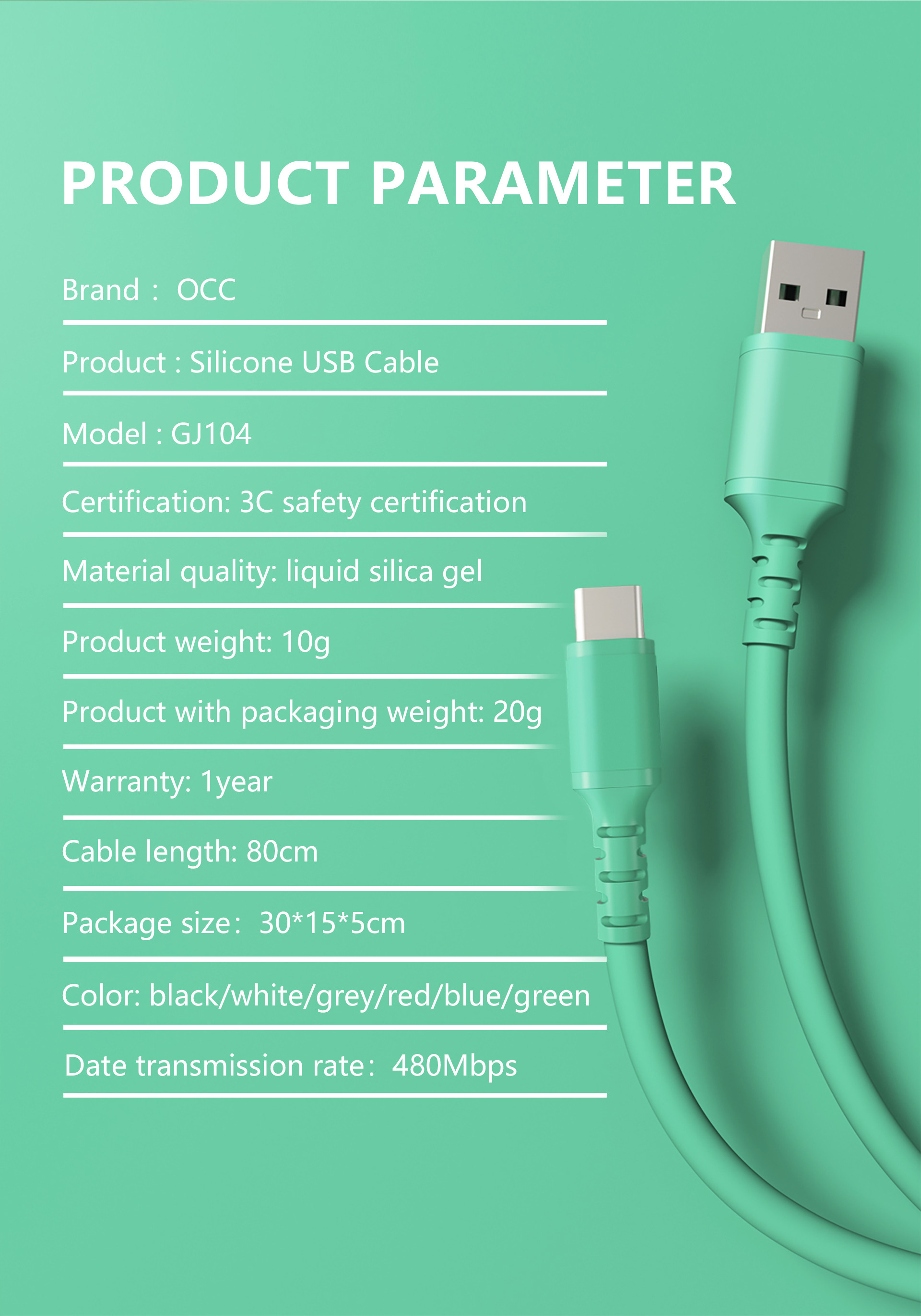 OCC Surface Connect To USB Type C Charging Cable Safe Data Charge