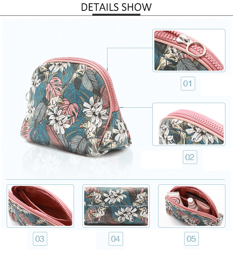 Beauty Eco Friendly Canvas Portable Floral Cosmetic Bag