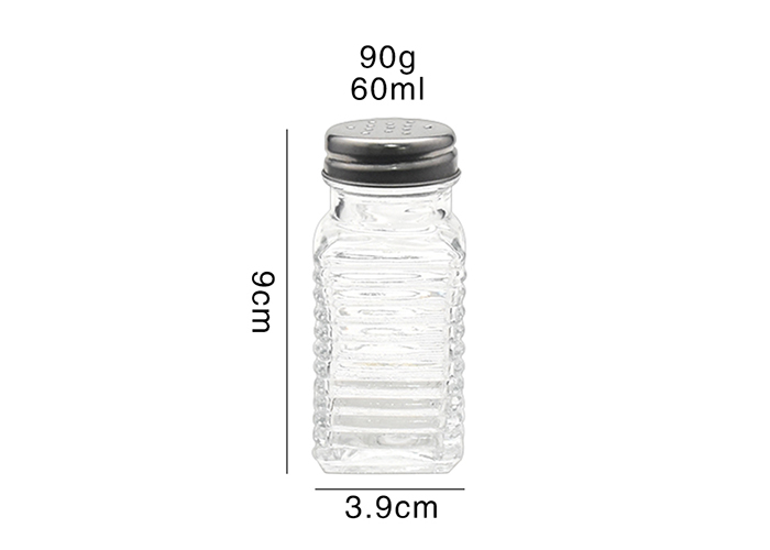 Square Embossed Stripe Mini Glass Spice Jars Containers Shaker Lid For Seasoning