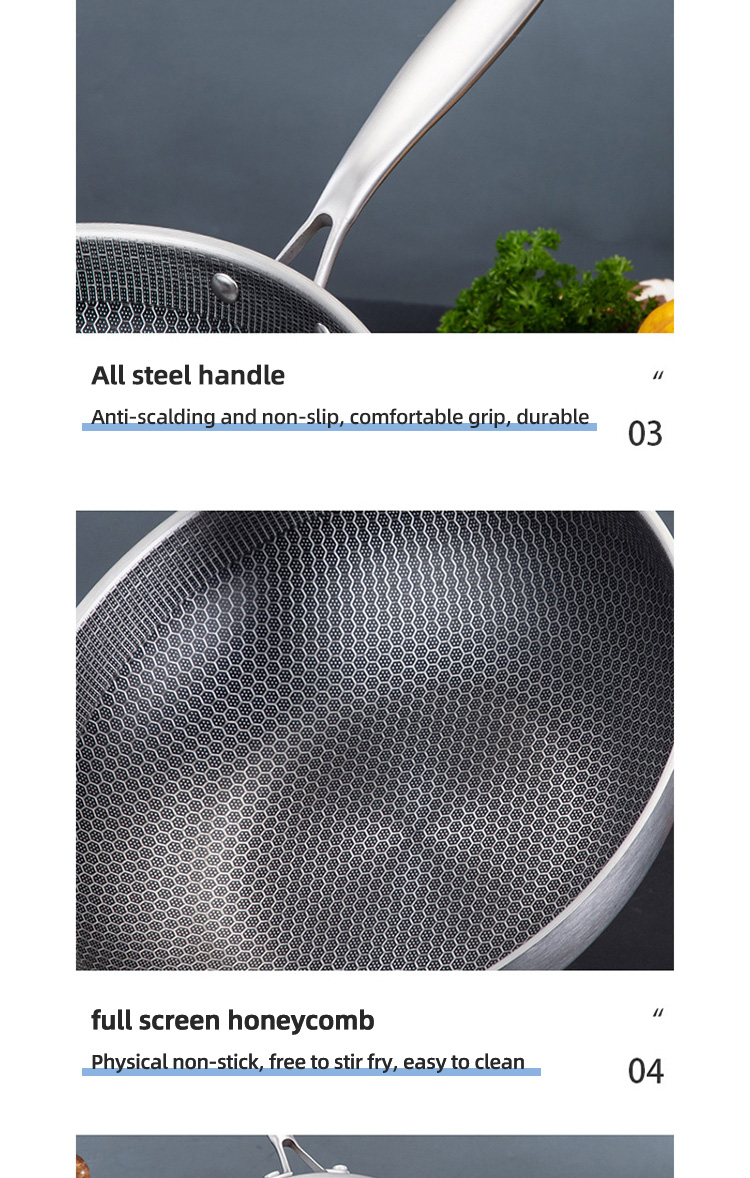 High Capacity Stovetop Frying Pan Kitchen Non Stick Stainless Steel