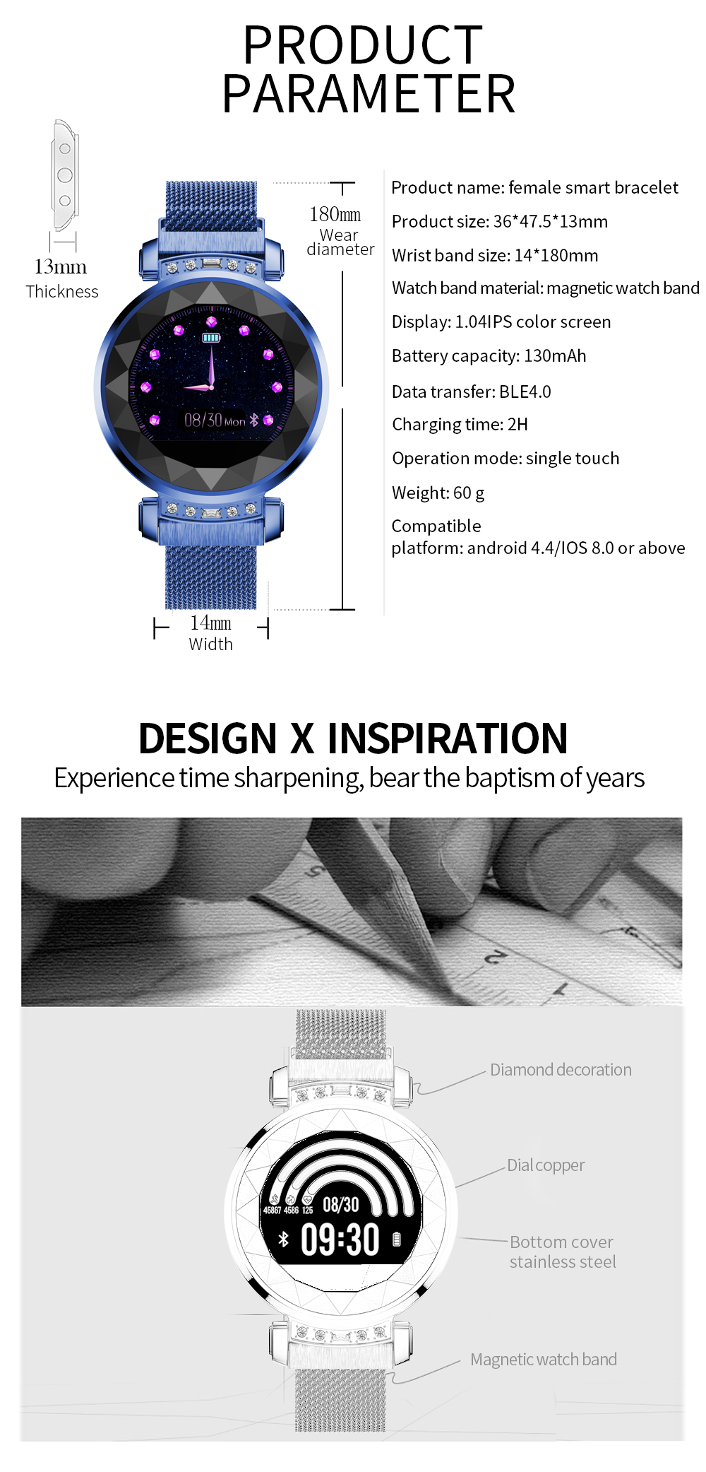 Bluetooth IP67 BLE 4.0 Waterproof Sport Smart Watch