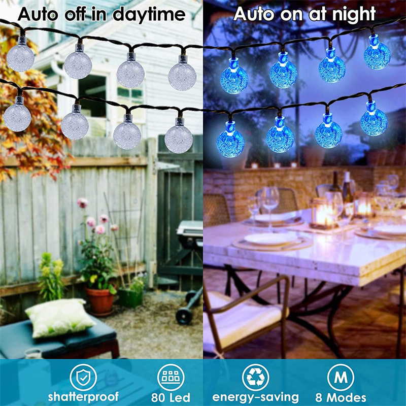Monocrystalline Silicon 800mAh Solar String Lights IP65 Waterproof 60 LED