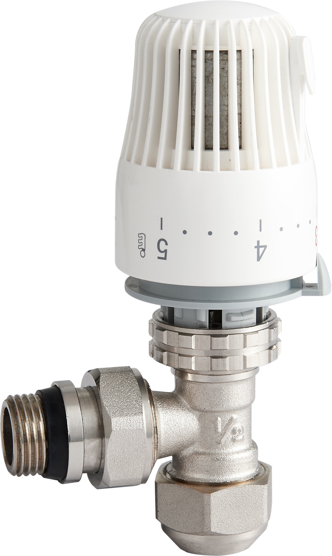 4602 Brass TRV Thermostatic Supply Valve Angle Type DN15 Nickel Plated with AL-PL pipe Adapter x Flexible Male Nipple