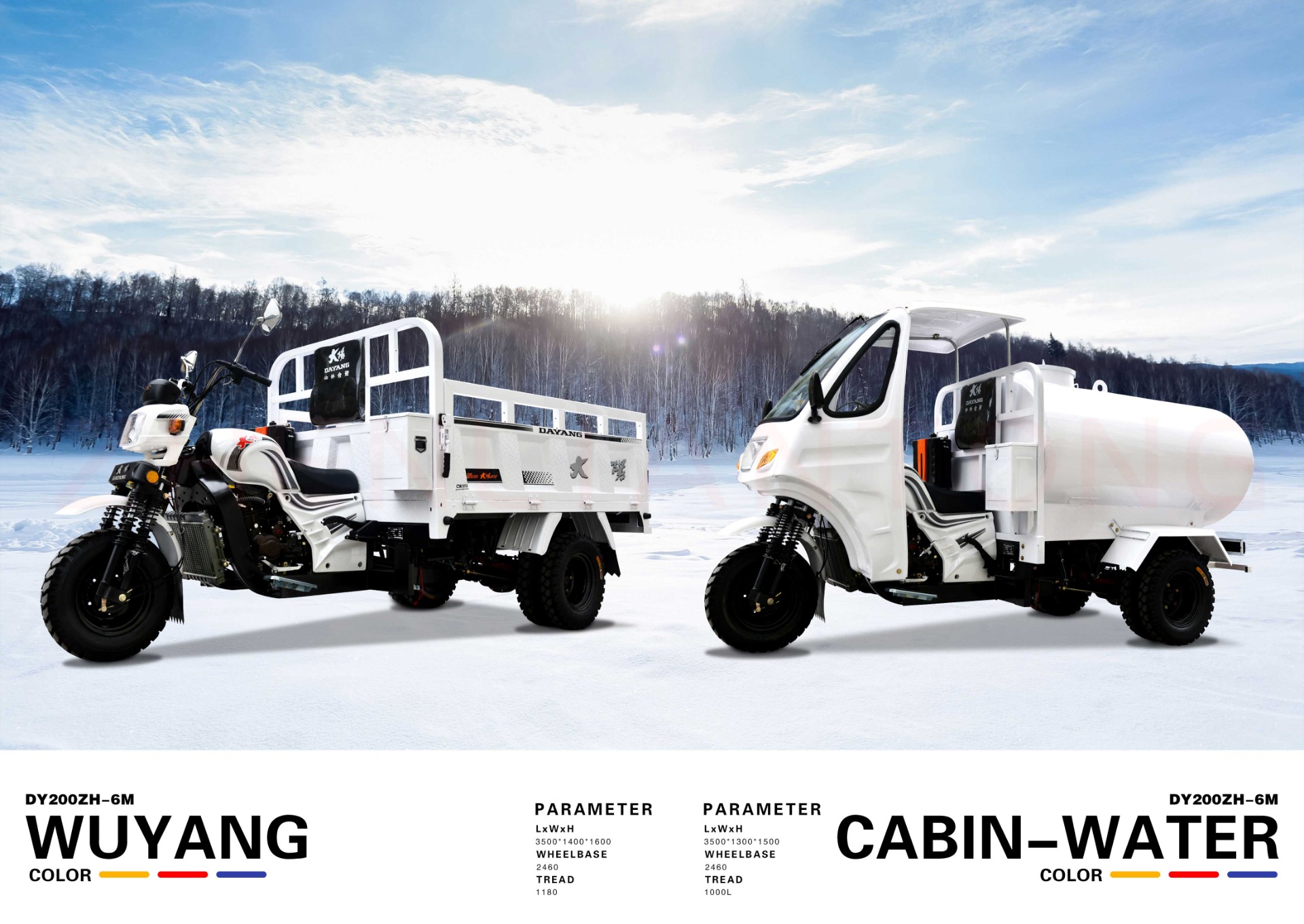 Dayang 3wheels Motorcycle Tricycle with Customized Cargo Box Size 2.4*1.5 and 12V Power