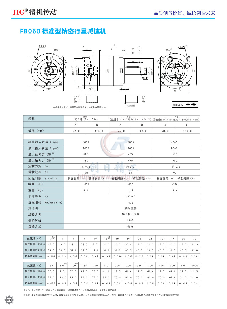 Precision Planetary Reducer 60 Flange Servo Motor Gear Reducer FE Series