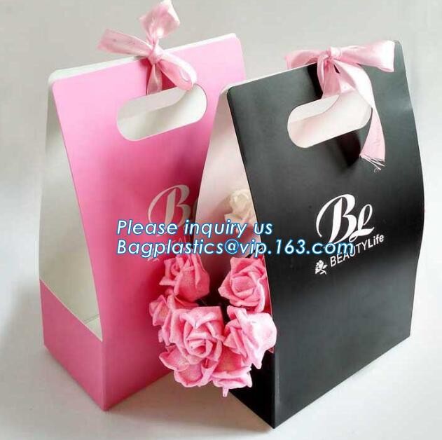 flower carrier bag for gift, paper bag for carry flower,Waterproof white Kraft paper flower bag for packing with ribbon