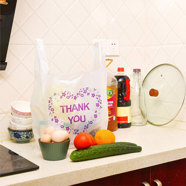1.2mils Thank You T Shirt Carry Out Bags , 100% Biodegradable Plastic Grocery Bags