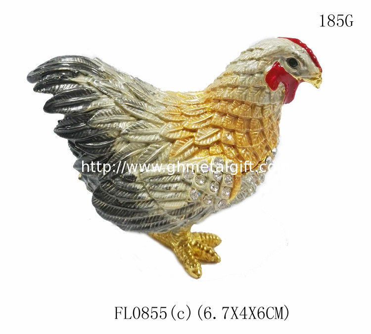 Hen hinged trinket jewelry box for new year rooster figure gifts jeweled enameled trinket boxes