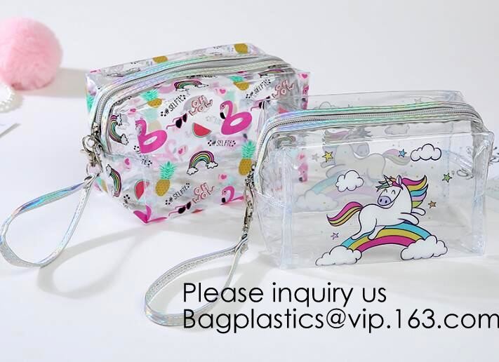 Clear Zipper Pouch with Strap Makeup Bag PVC Cosmetic Pouch,Printing Clear k Cosmetic PVC Pouch, bagease, bagplast