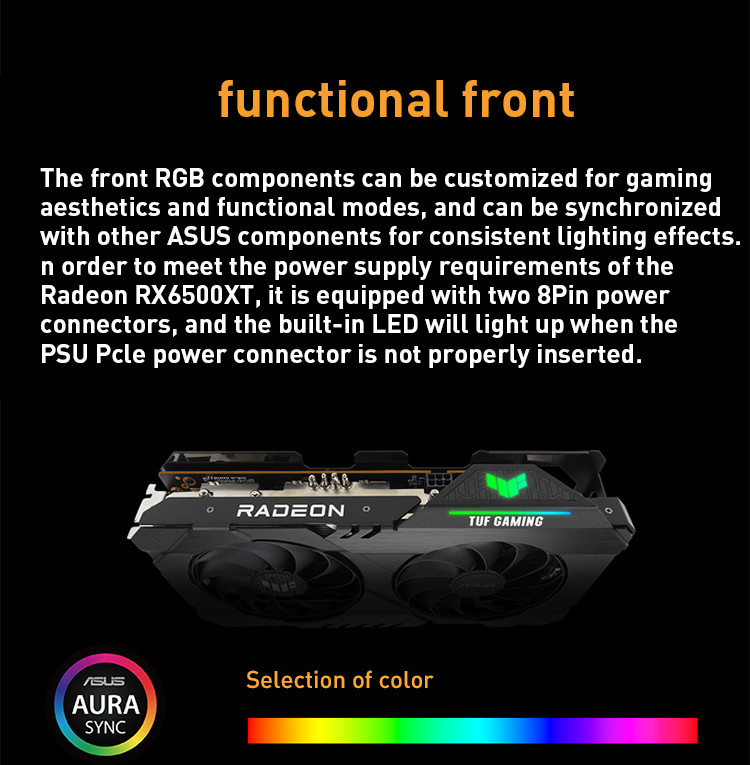 Geforce RX 6500XT Gaming Graphics Card 4G GDDR6 PCI Express 4.0x16 TUF-RX6500XT-O4G-GAMING