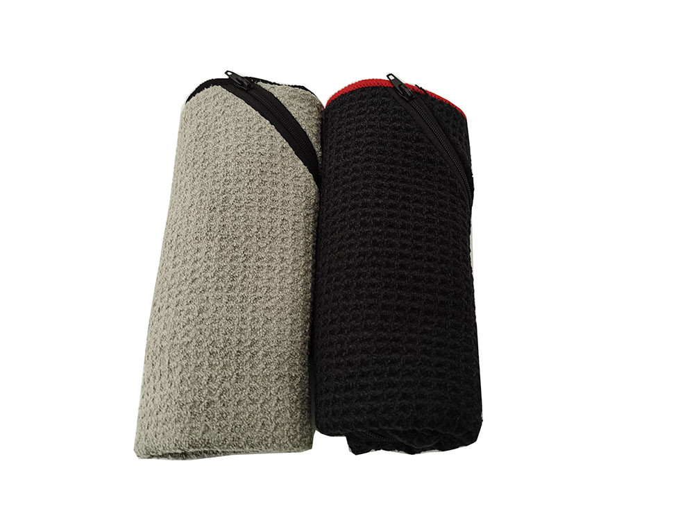 Microfiber Waffle 100x40cm Absorbent Sports Towel With Zipper Pocket Multifunctional