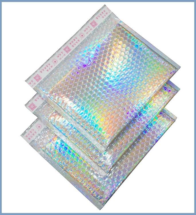 Reusable Metallic Matte Glossy Holographic Zip lockk Bags, Reclosable Cosmetic Packing Bubble Pouch Slider Zipper