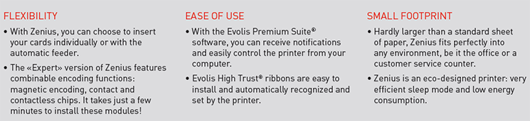 High Speed Color YMCKO Evolis Zenius Single Sided PVC ID Card Printer for CR80 Cards