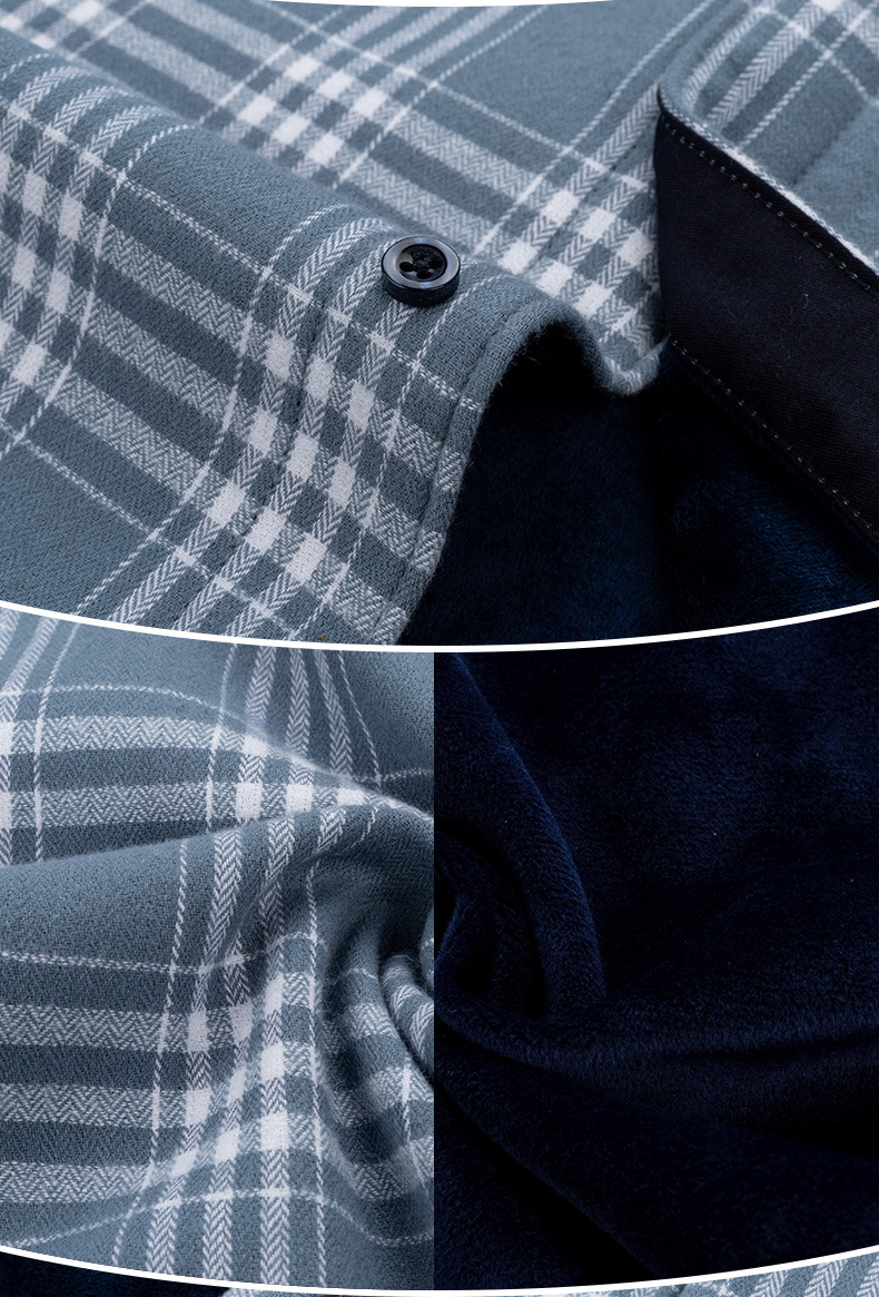 Thickened Fleece Viscose/Polyester/Spandex Plaid Shirt for Men's Office Causal Look
