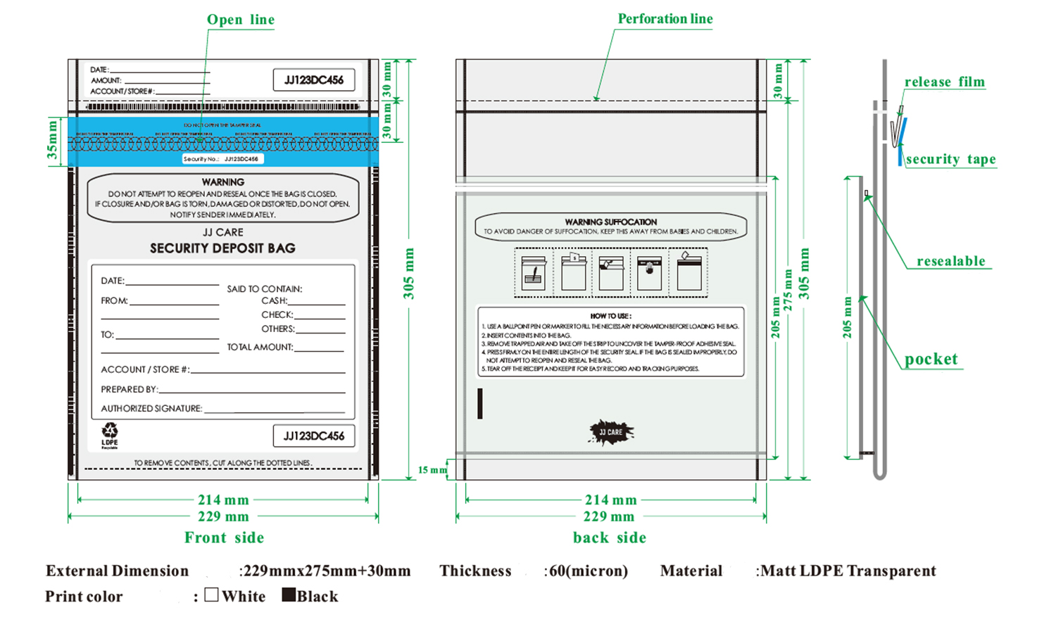 Bank Cash Biodegradable Mailing Bags Deposit Bags Security Tape Tamper Evident Opaque Bank Deposit Cash Handling