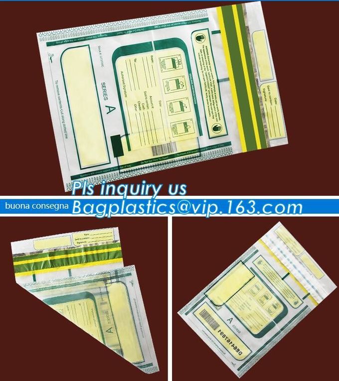 Security plastic bag with adhesive tape for cash, plastic money bag, Security Money Cash Bag For Airport/Bank and police
