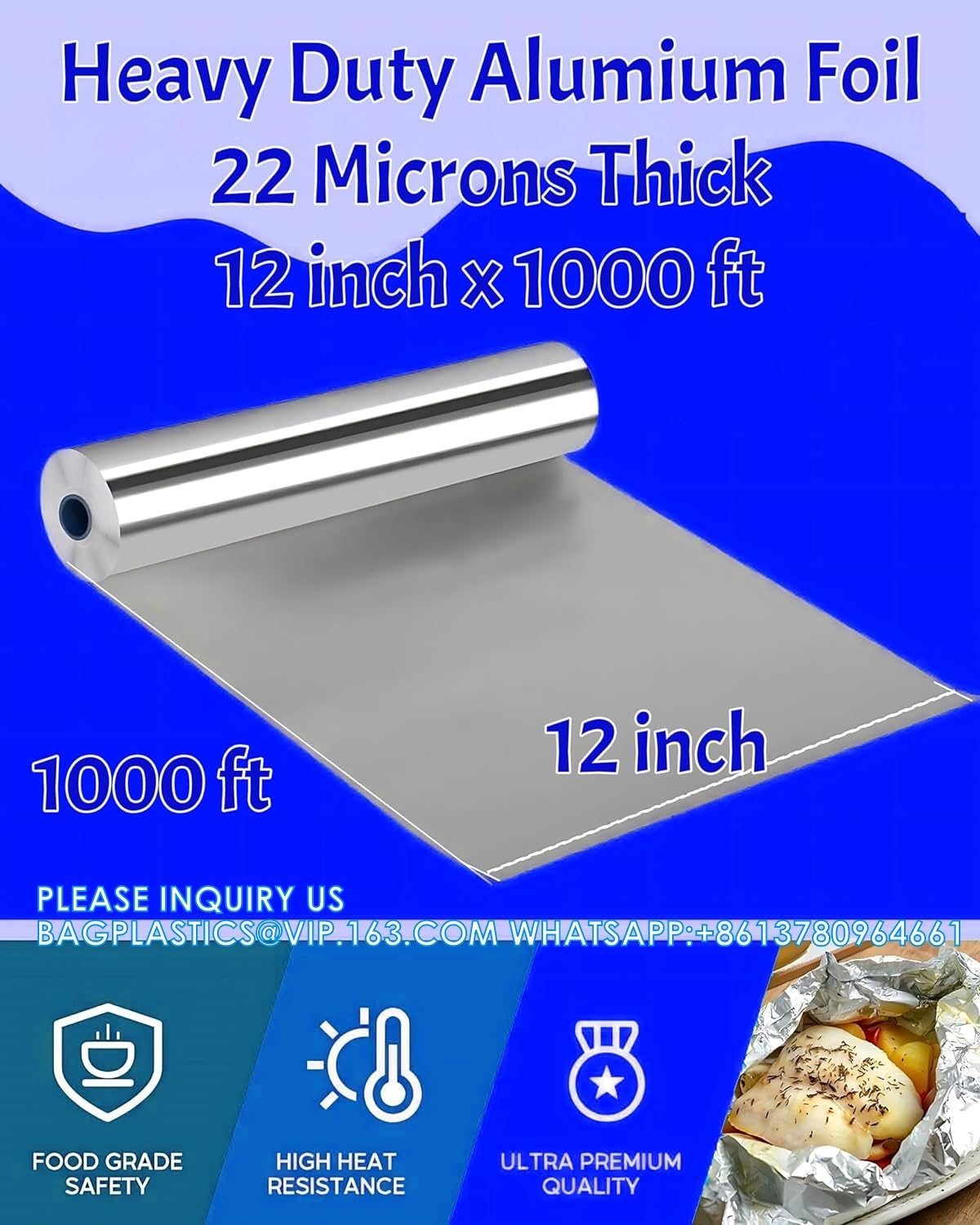 Aluminum Foil Wrap Roll 12 In X 1000 Ft Heavy Duty Commercial And Home Use For Food, BBQ, Grilling, Cooking, Baking