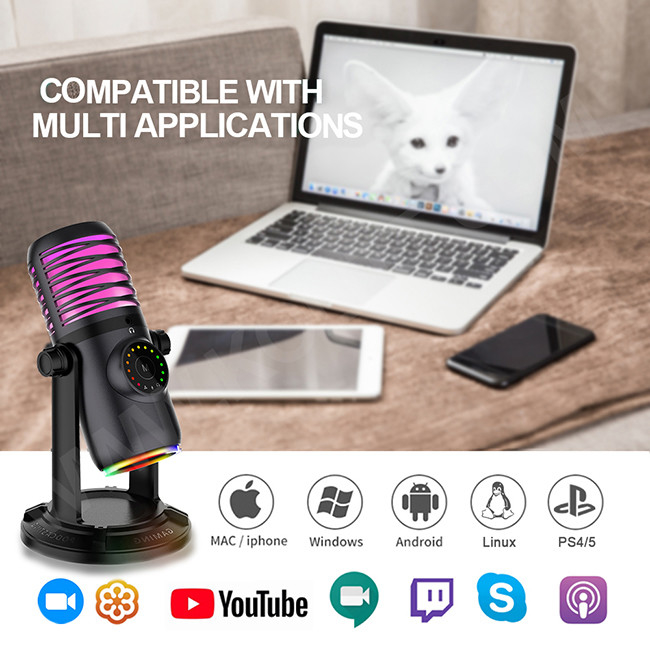 Streaming Podcast Condenser Mic USB RGB Gaming Microphone for Laptop PC PS4 PS5