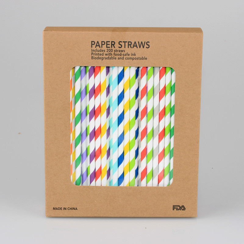 200pcs pack 6mm diameter food safe ink printing spots paper straws compostable waved pulp straws for party DIY