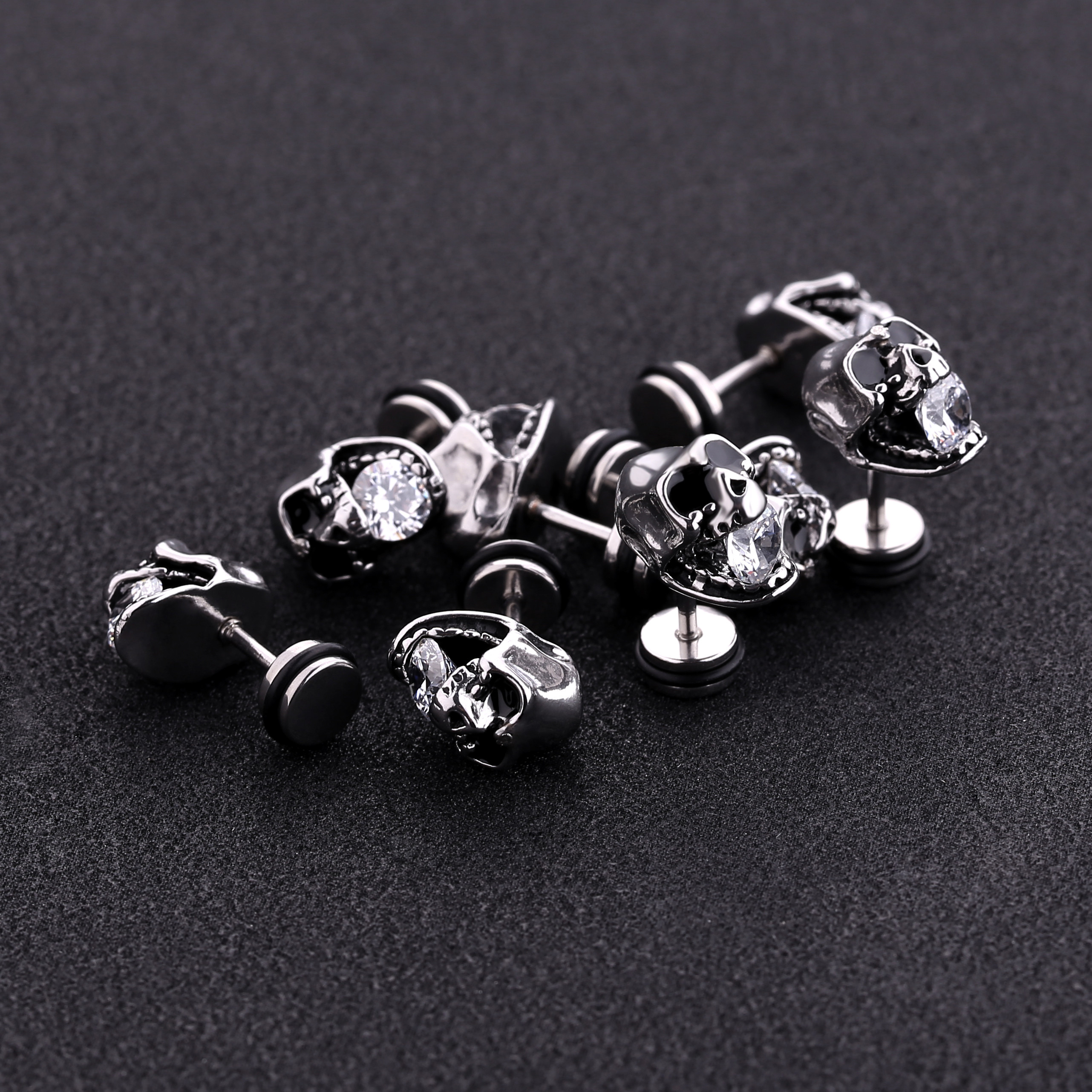 Stainless Steel jewelry punk style polished skull head stud earrings