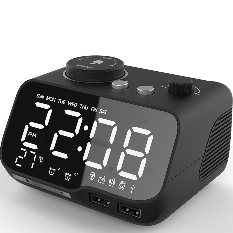 Mirror LCD Display Portable Alarm Clock Radio With Bluetooth TF Card