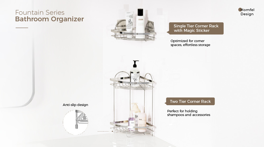 2 tiers Easy Install No-Drilling Wall-Mounted Shower Caddy stainless steel Organizer Rack for Bathroom