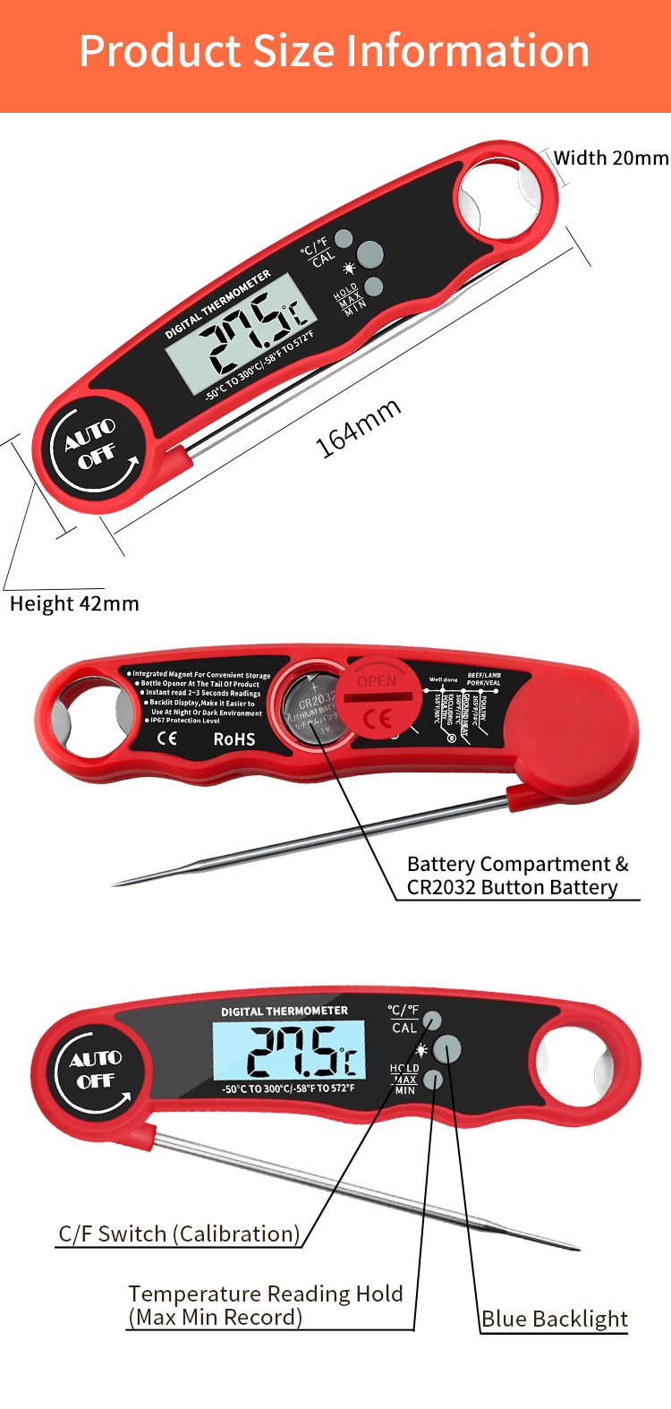 Digital Meat Thermometer For BBQ Cooking Container Quantity 200/168pcs Kitchen Product