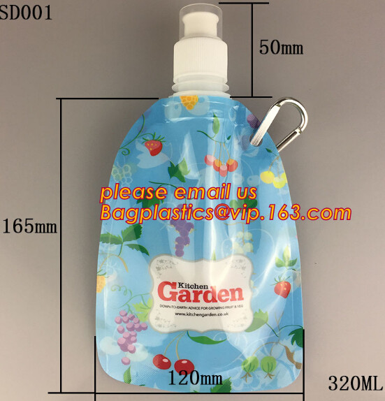 500ml can folding water bottle foldable water bag WITH hook,Kids Foldable Drinking Bottle/Collapsible Water Bag 16oz pac