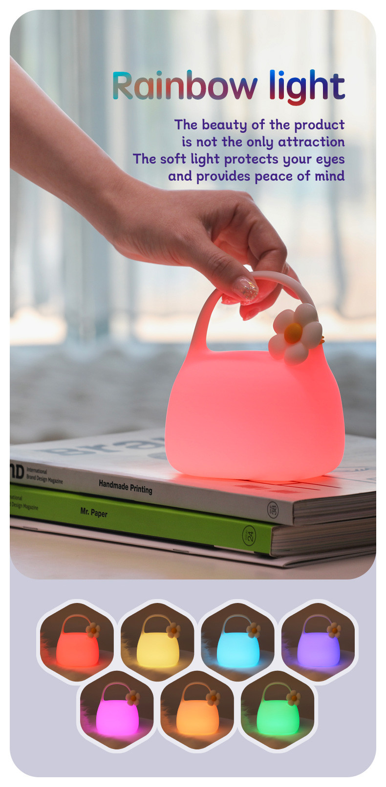 DIY Creative Gift Handbag Silicone Clapping Lamp With Time Bedside Decoration Atmosphere Sleeping Night Light
