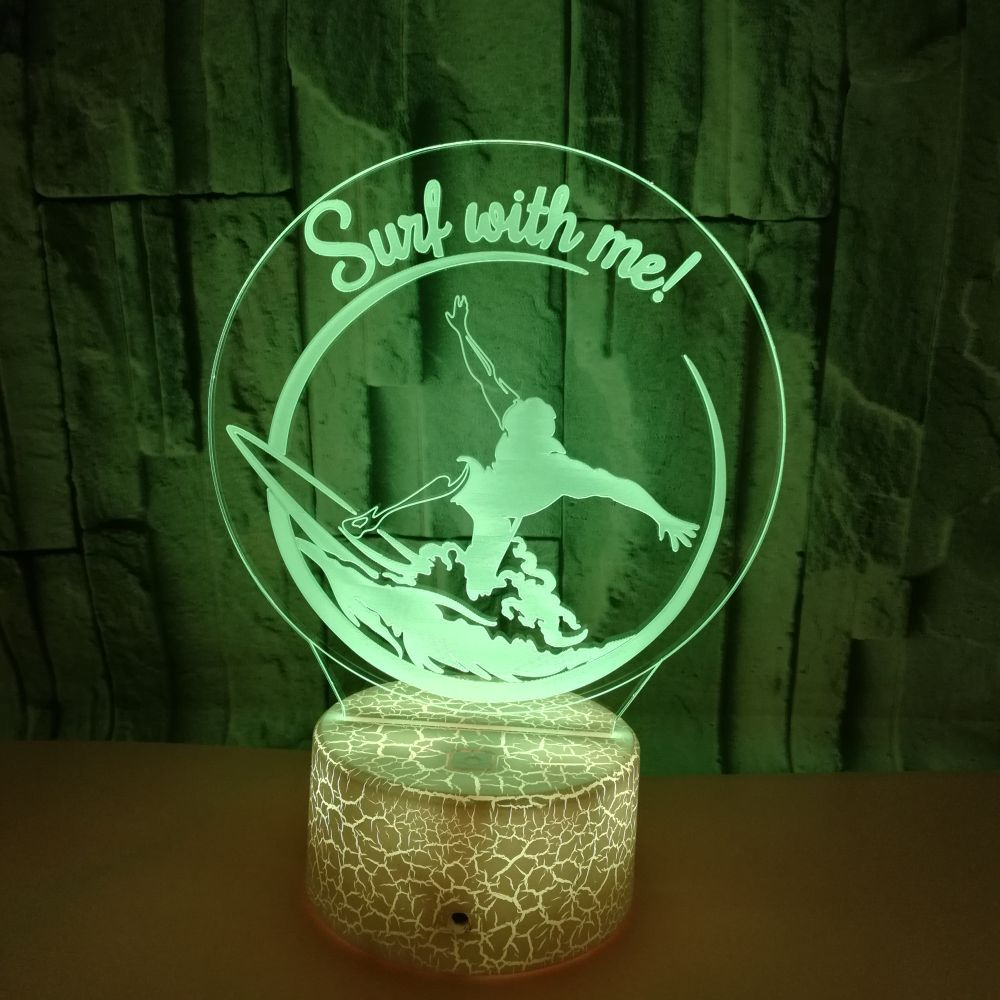 Custom OEM company sports logo pictures surf Waves 3D Night Lights Crack Stereoscopic 