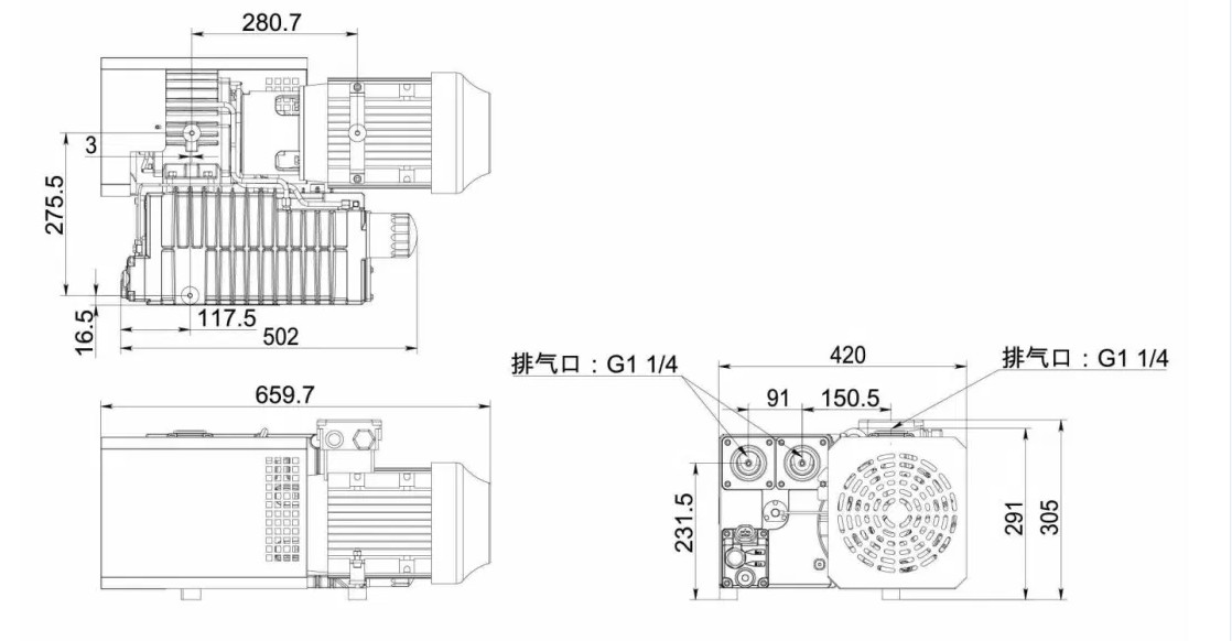Oil Type 2.2kw Single Stage Rotary Vane Vacuum Pump For Vacuum Packaging