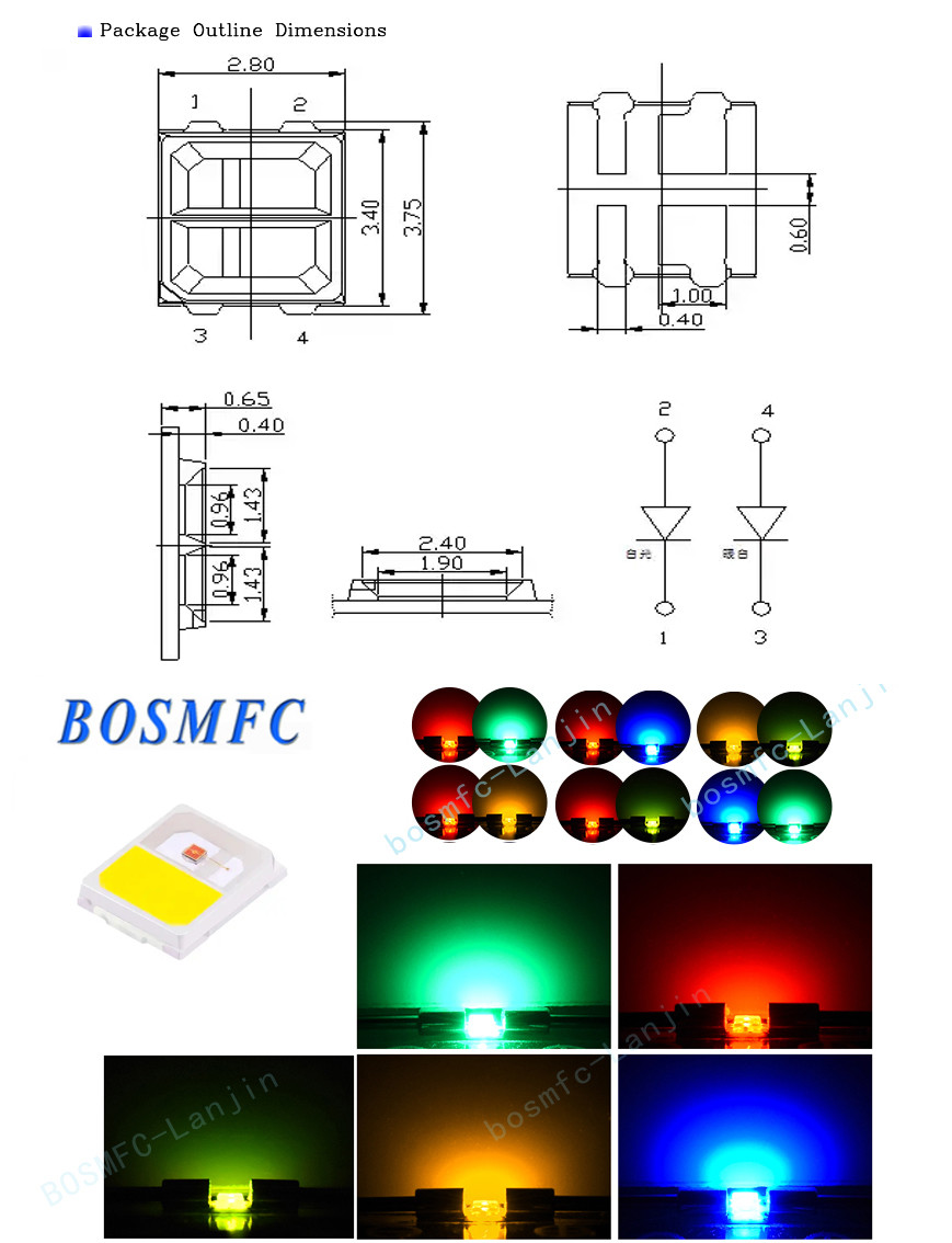 Stable 0.2W 2835 SMD LED Dual Color red & warm white CCT2700-3200K Anti Static Bright LED Chip