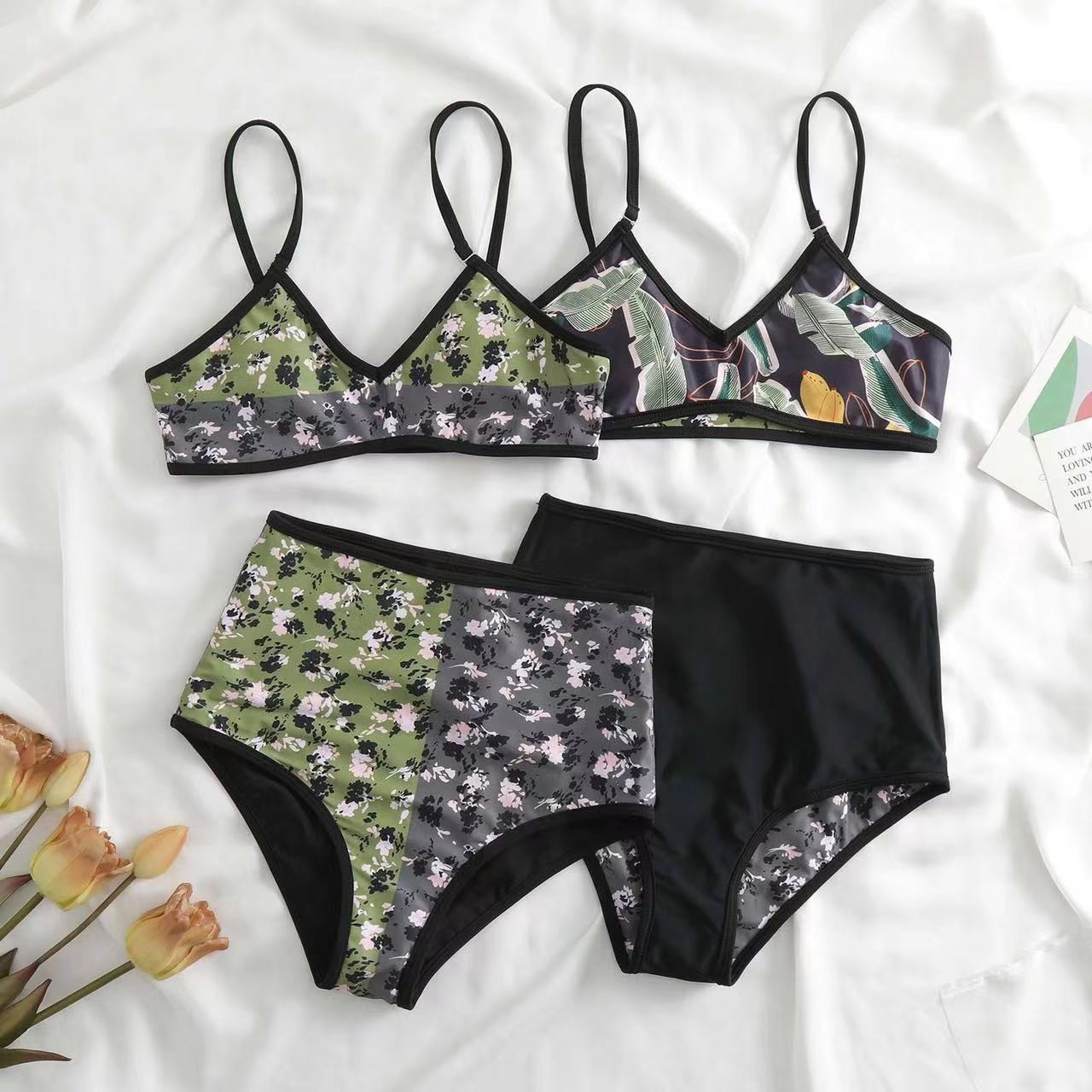 black style swimwear two pieces ,Rainbow colour Sexy full Size Ladies Swimwear ,nylon fabric UPF 50++