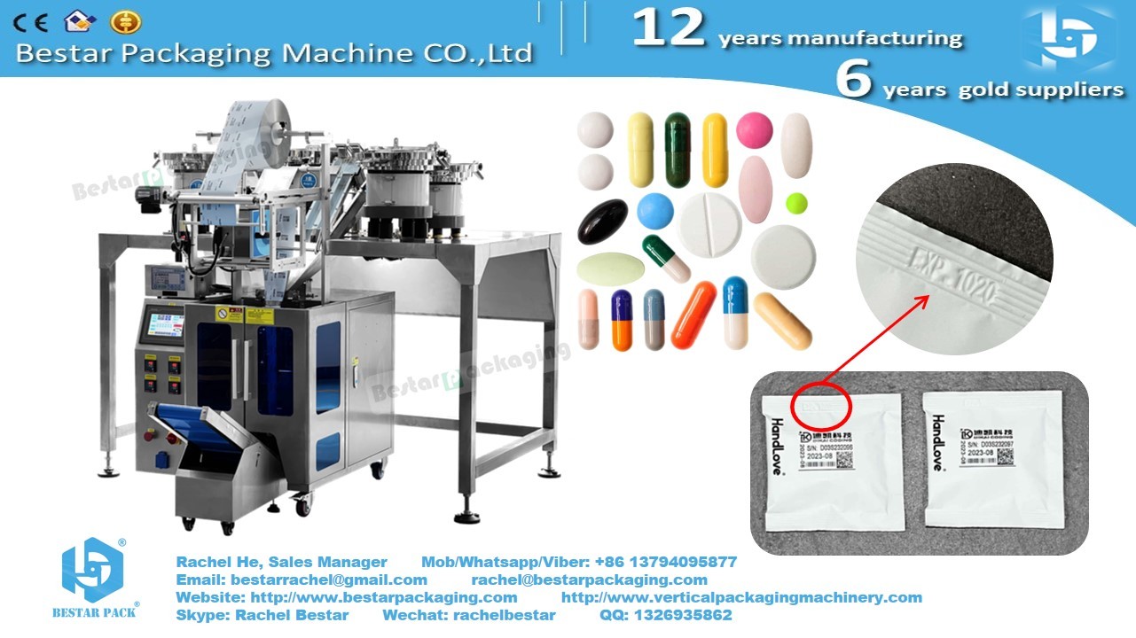Pills tablets automatic counting packaging machine making round corner bags with V shape easy tear