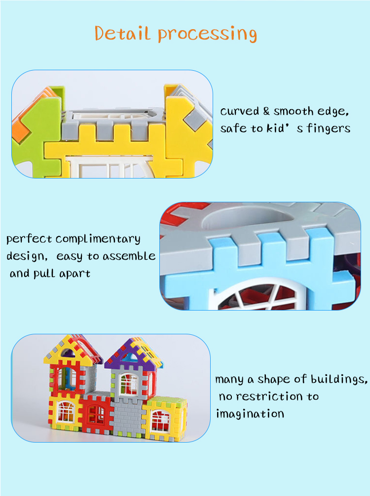 PP Plastic Assemble Bricks Creative DIY Toy for Early Education Cognition Developing Children's House Building Blocks