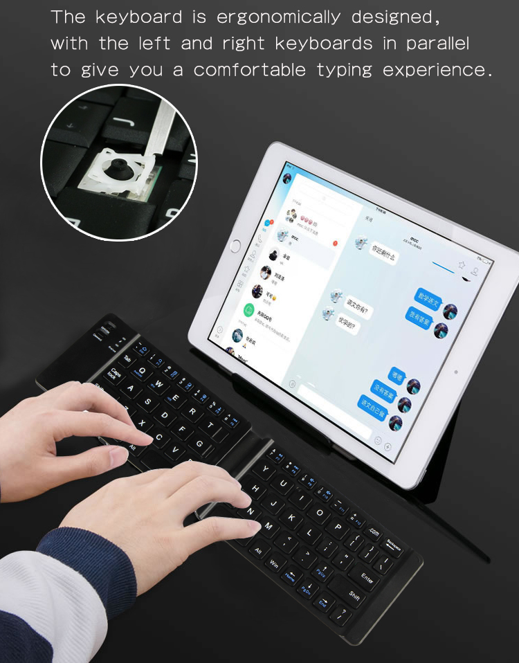 Rechargeable Full Size Folding Keyboard , Folding Wireless Keyboard Compatible IOS Android Windows