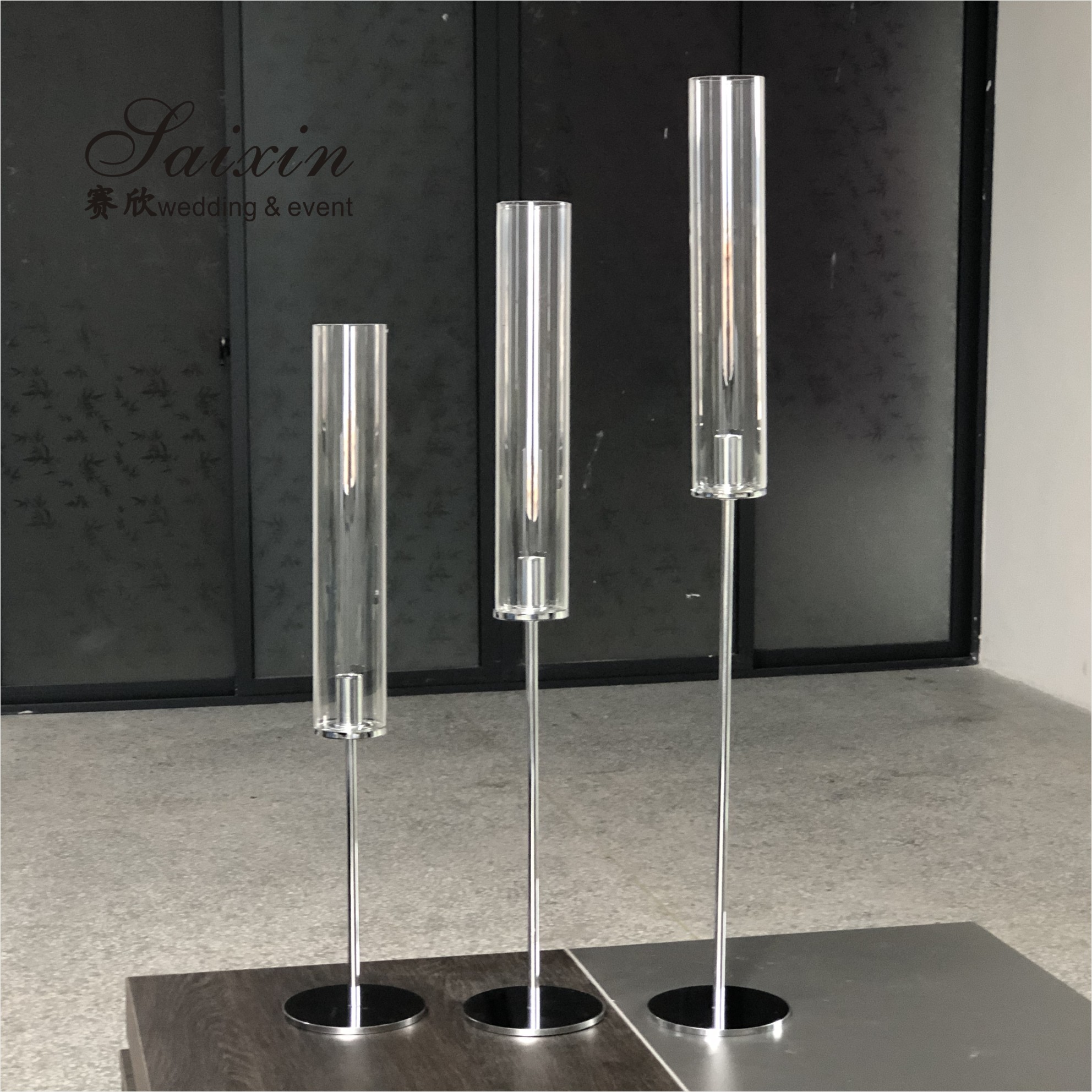 Small Crystal Glass Candle Holder Luxury Event Table Decoration Long Pole 115CM