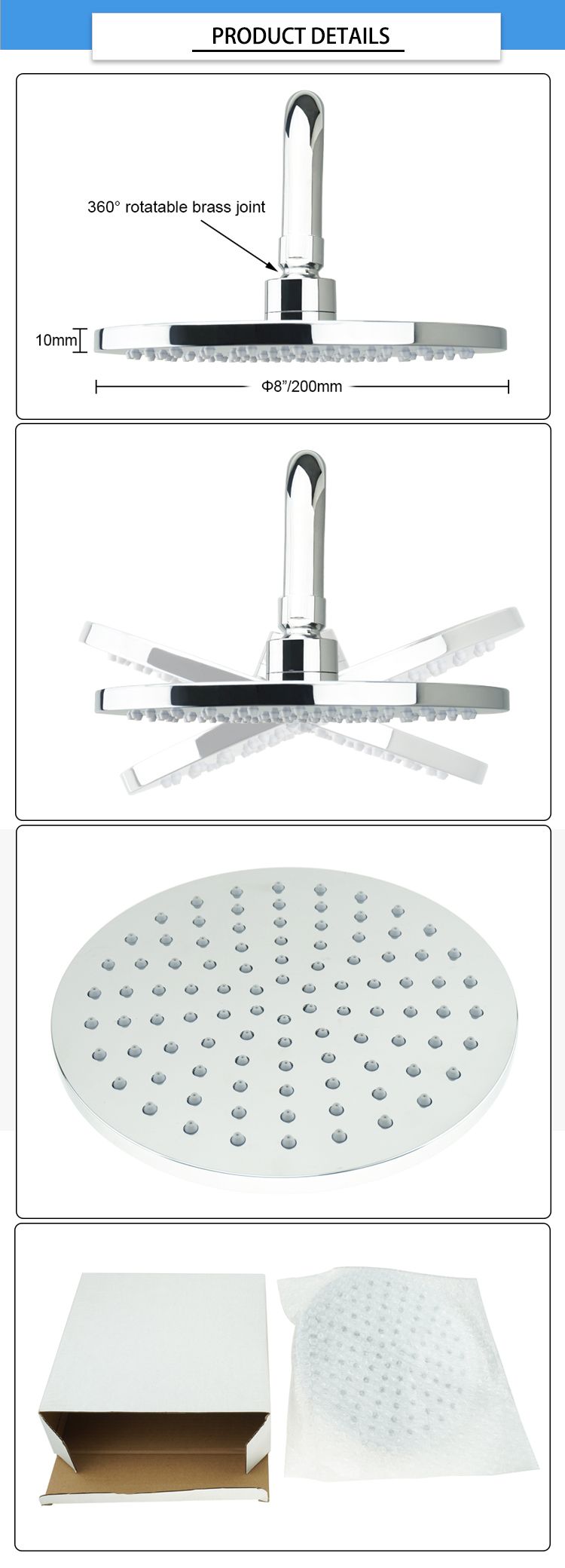 10mm Thickness 0.500kg Bathroom Rain Shower Heads