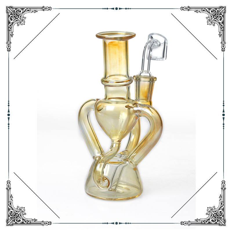 Mini Dab Oil rig Glass Recycler Bong With Quartz Banger 14.4mm Joint Pipe